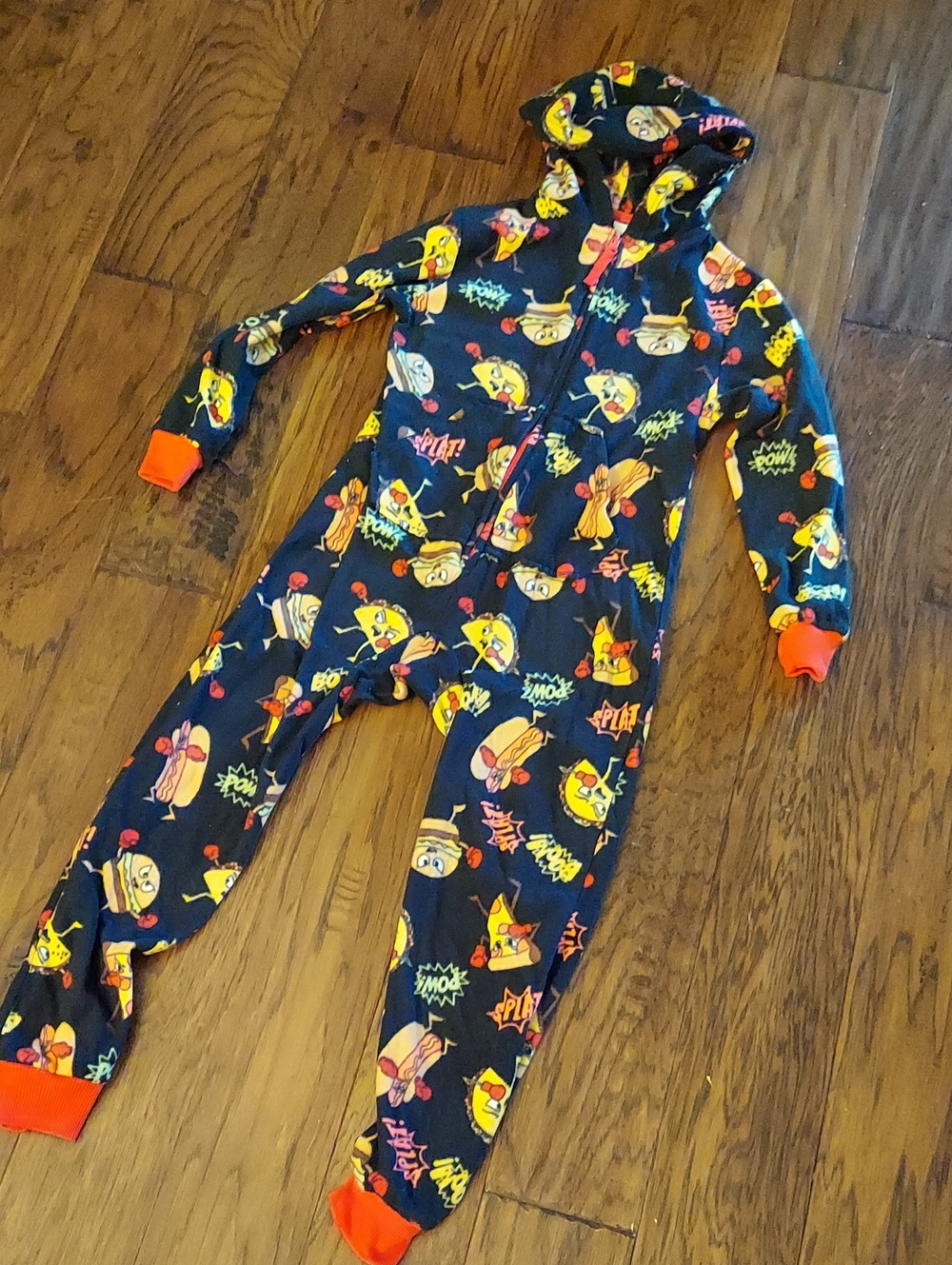 Cat And Jack Fighting Food Zipper Union One Piece Pajamas Small 6 7